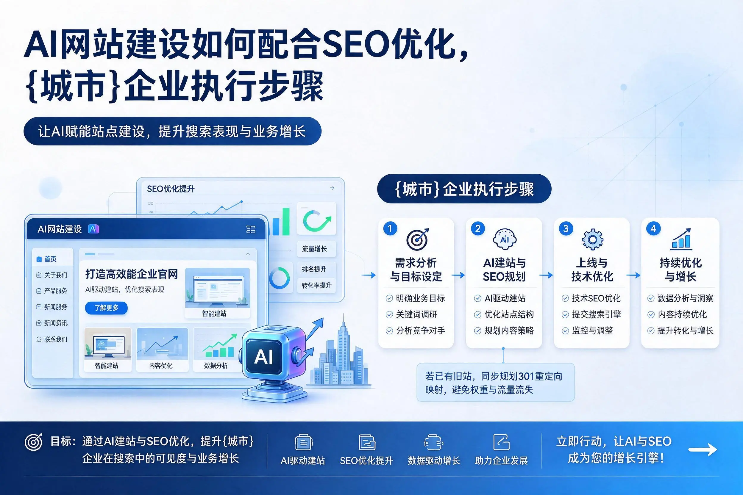 AI网站建设如何配合SEO优化,崇左企业执行步骤