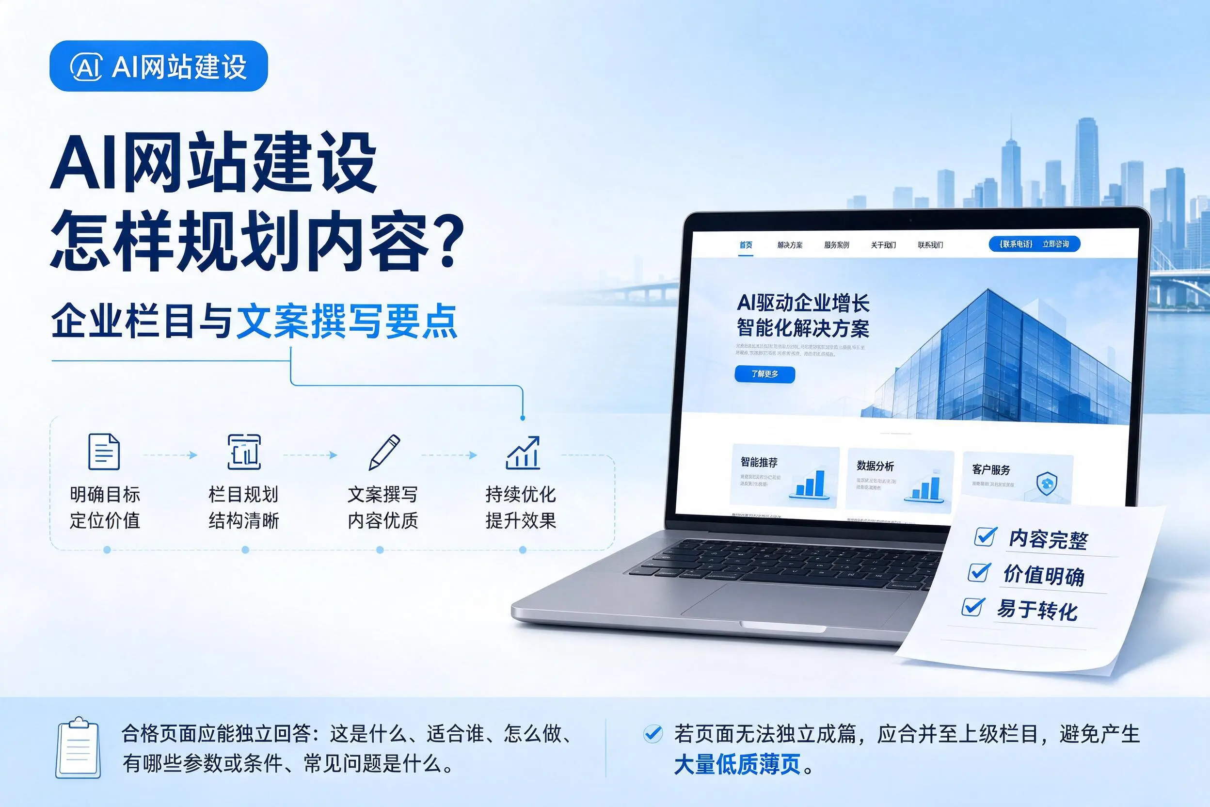 AI网站建设怎样规划内容？崇左企业栏目与文案撰写要点